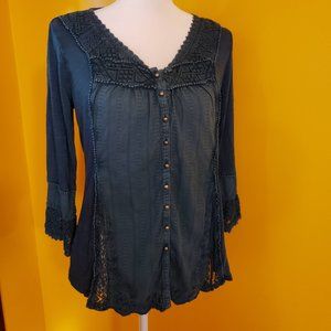 Vintage America Teal Boho Tunic Top